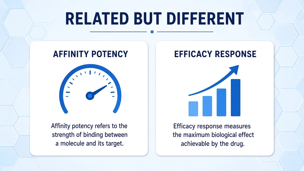 Infographic separating affinity potency ideas from efficacy response size