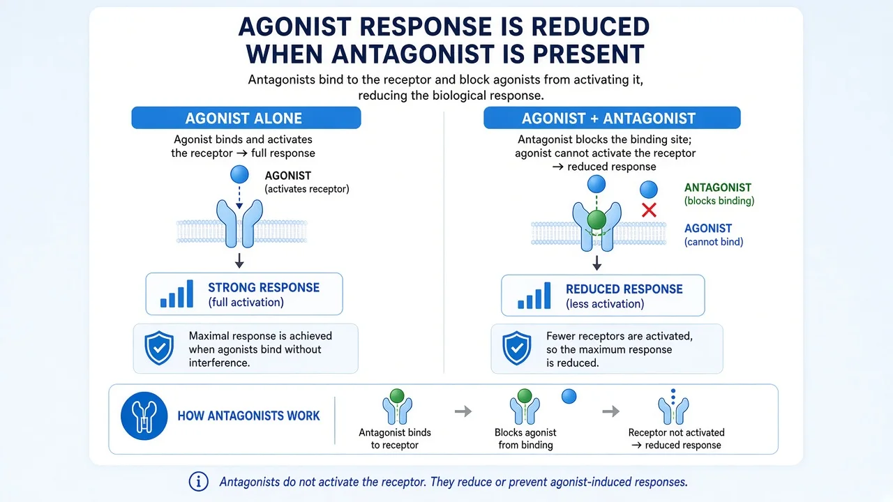 Infographic: antagonist reducing agonist-driven response in matched assay