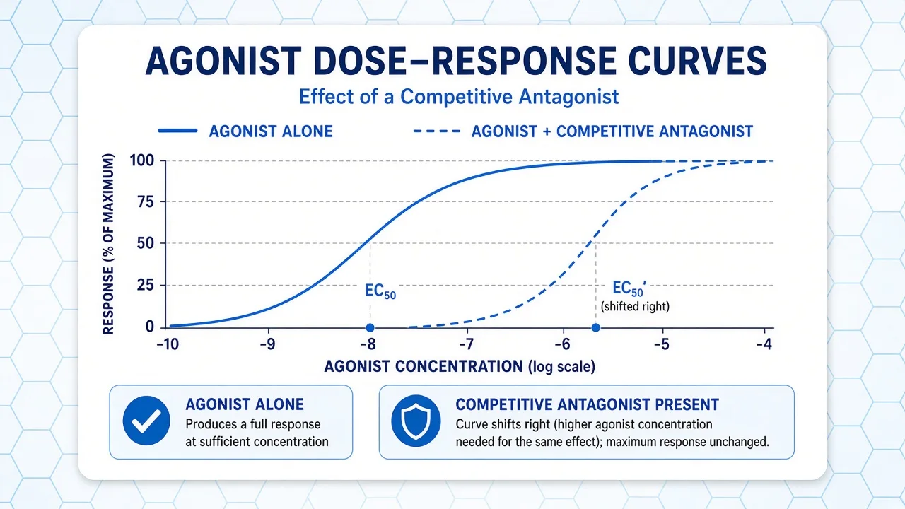 Infographic: agonist curve right-shifted in presence of competitive antagonist