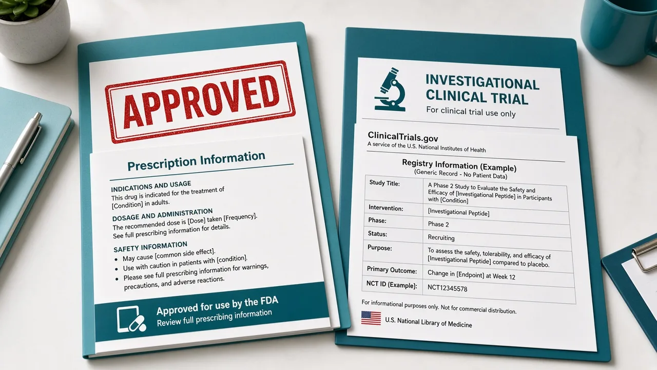 Checklist contrasting approved labels with investigational trial status