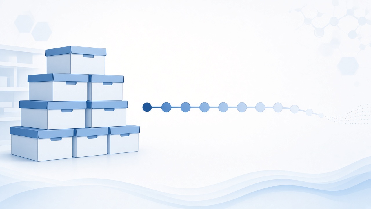 Archive boxes beside a soft timeline of connected dots