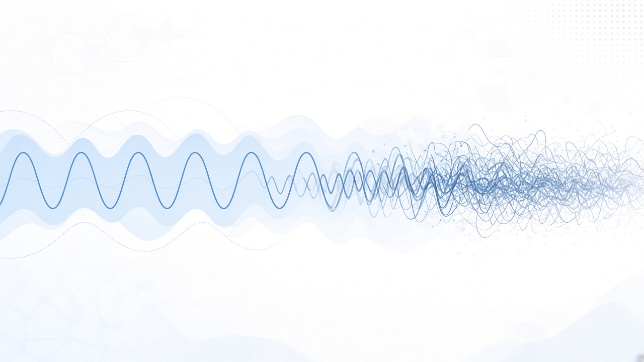 Clear sine wave contrasted with chaotic noise waves