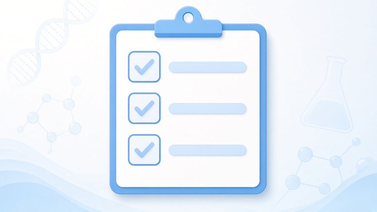 Clipboard with blank checkboxes for a review checklist