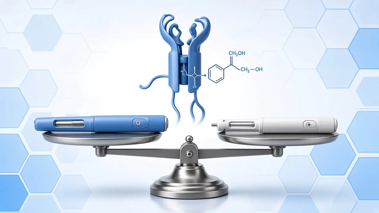 Two peptide ribbons under a shared receptor with a fair-comparison scale