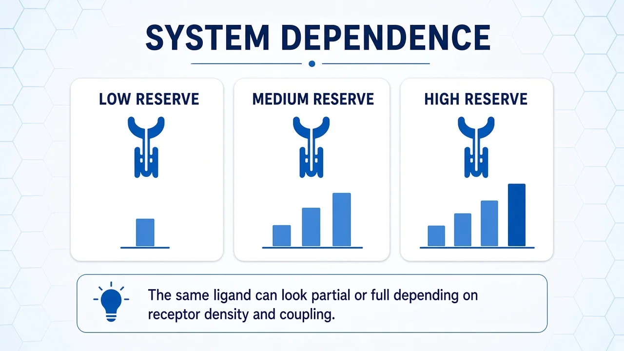 Same ligand appearing partial or full across low to high receptor reserve