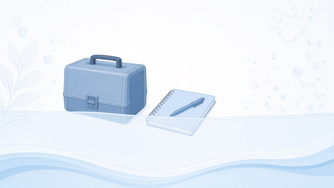 Closed microscope case and notebook behind a soft barrier