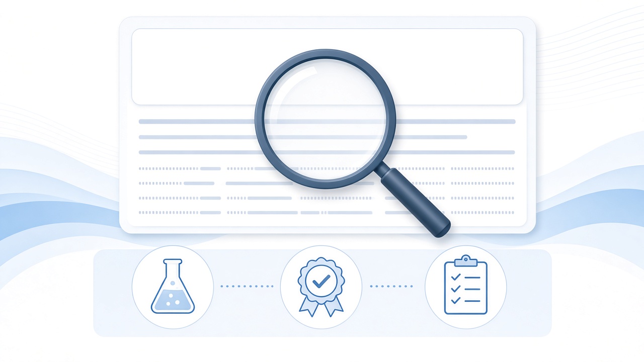 Magnifying glass over a headline with category-check icons
