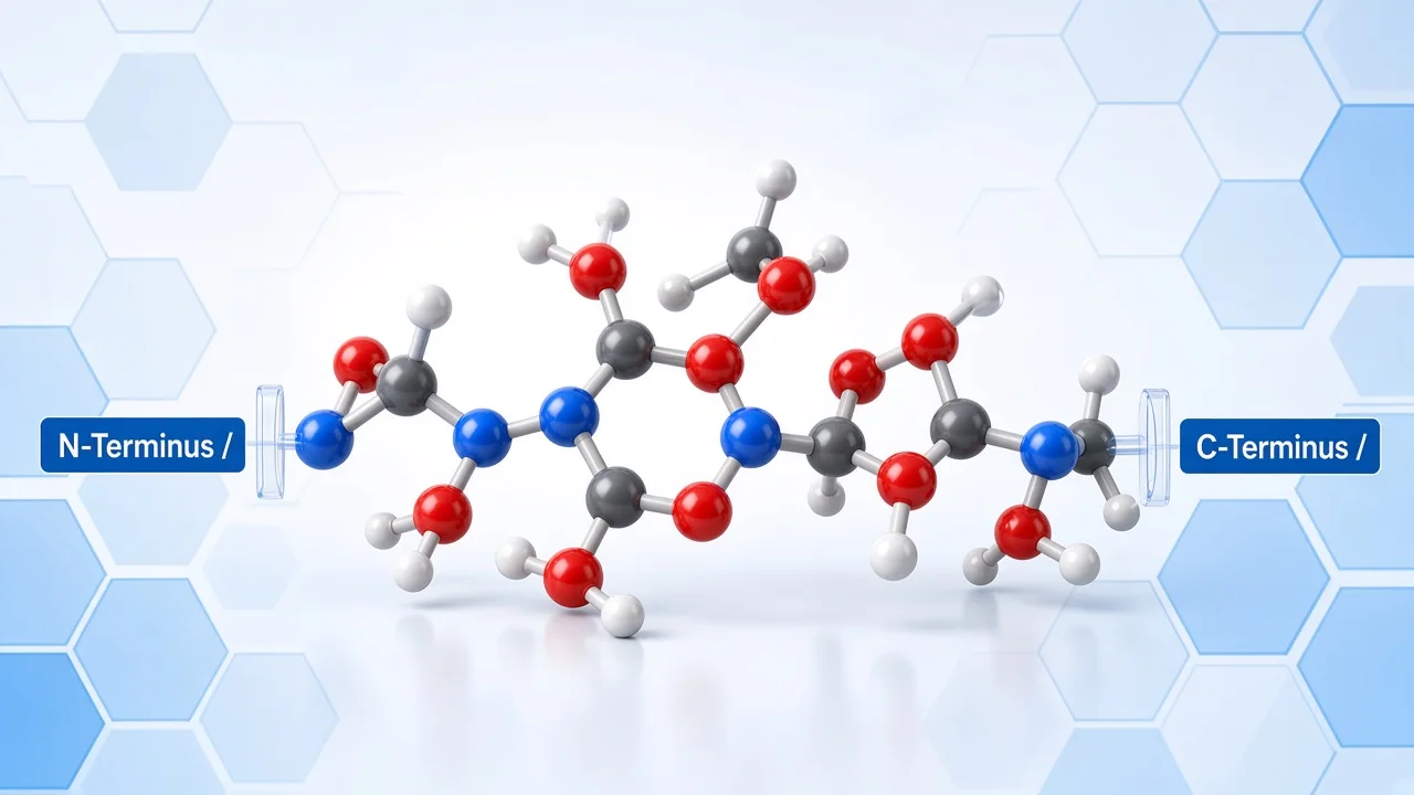 Colorful peptide fragment with slash-like end markers