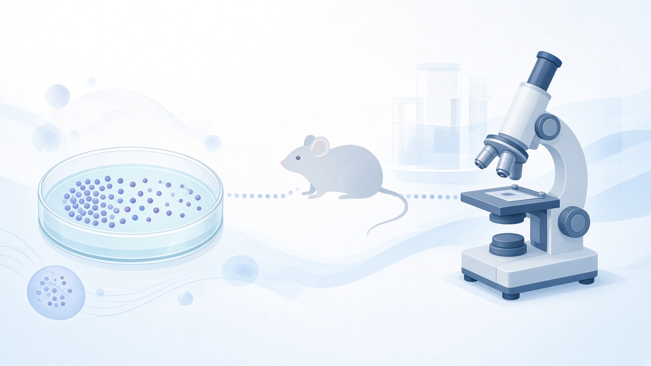 Cell culture dish, model silhouette, and microscope