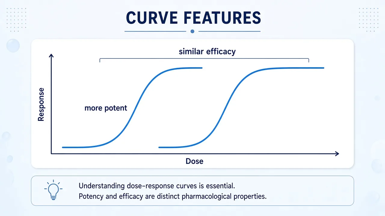 Two response curves with similar maximums and different potency positions