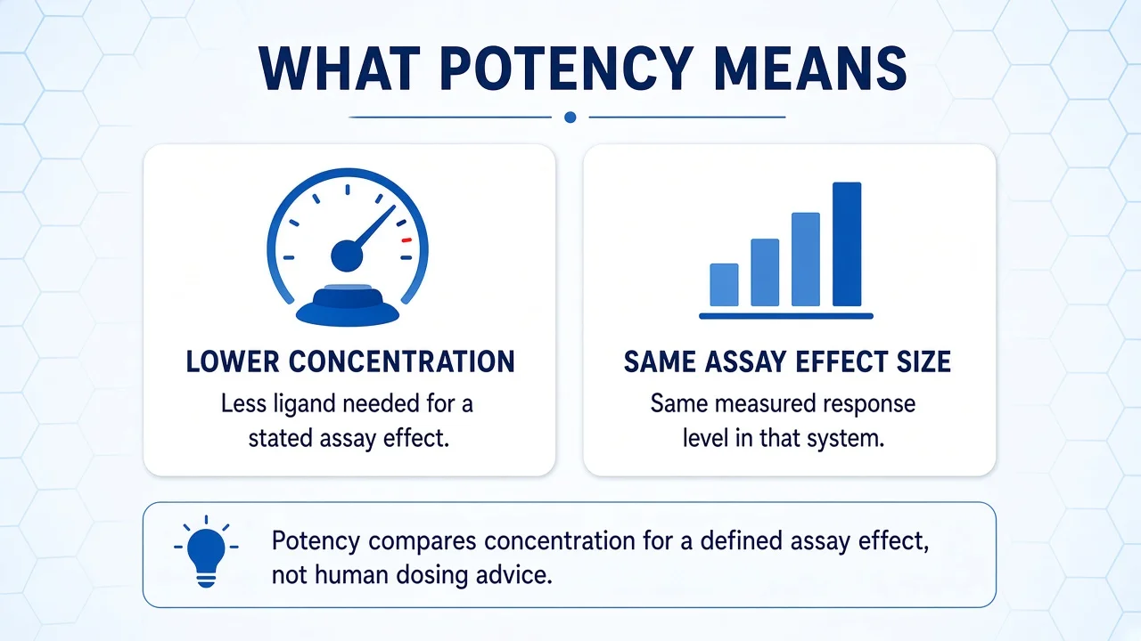 Infographic: lower concentration for the same assay effect size, not dosing advice