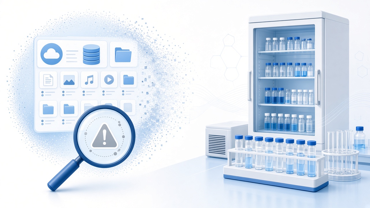 Oversimplified chart dissolving beside accurate lab storage