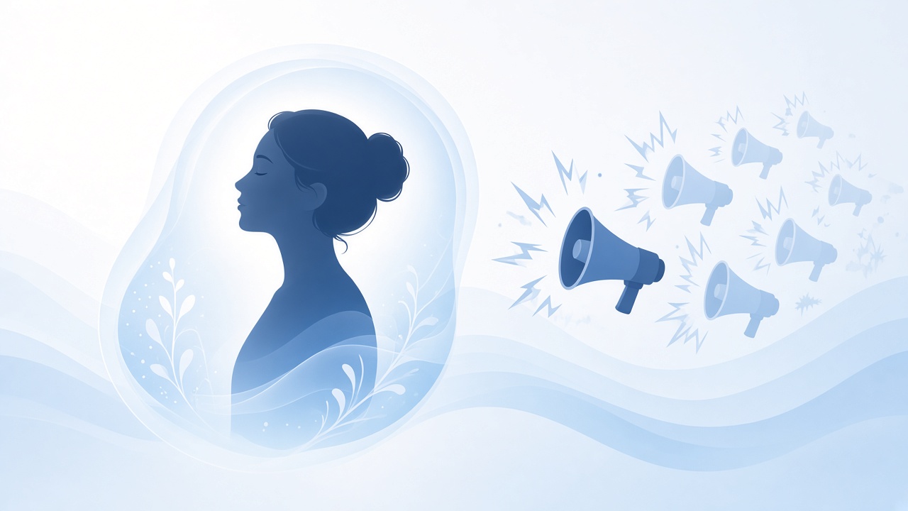 Calm profile with protective aura as hype icons fade away