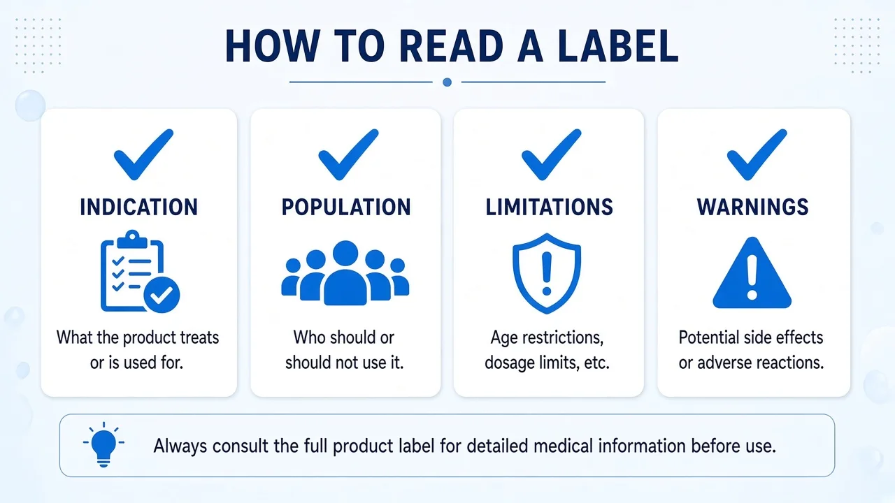 Prescribing information booklet with indication population limitations warnings checklist