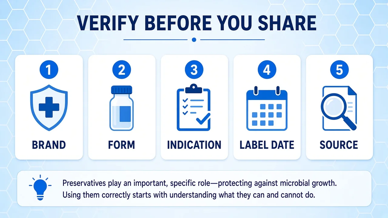 Five-step verification checklist for brand form indication label and source