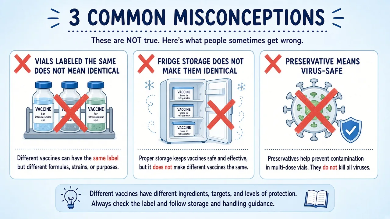 Crossed-out misconceptions treating sterile water and bacteriostatic water as identical