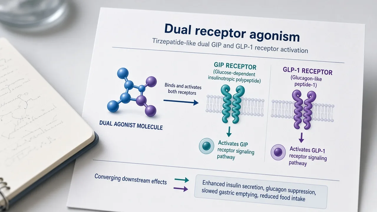 Simple dual-pathway illustration for GIP and GLP-1 receptor agonism