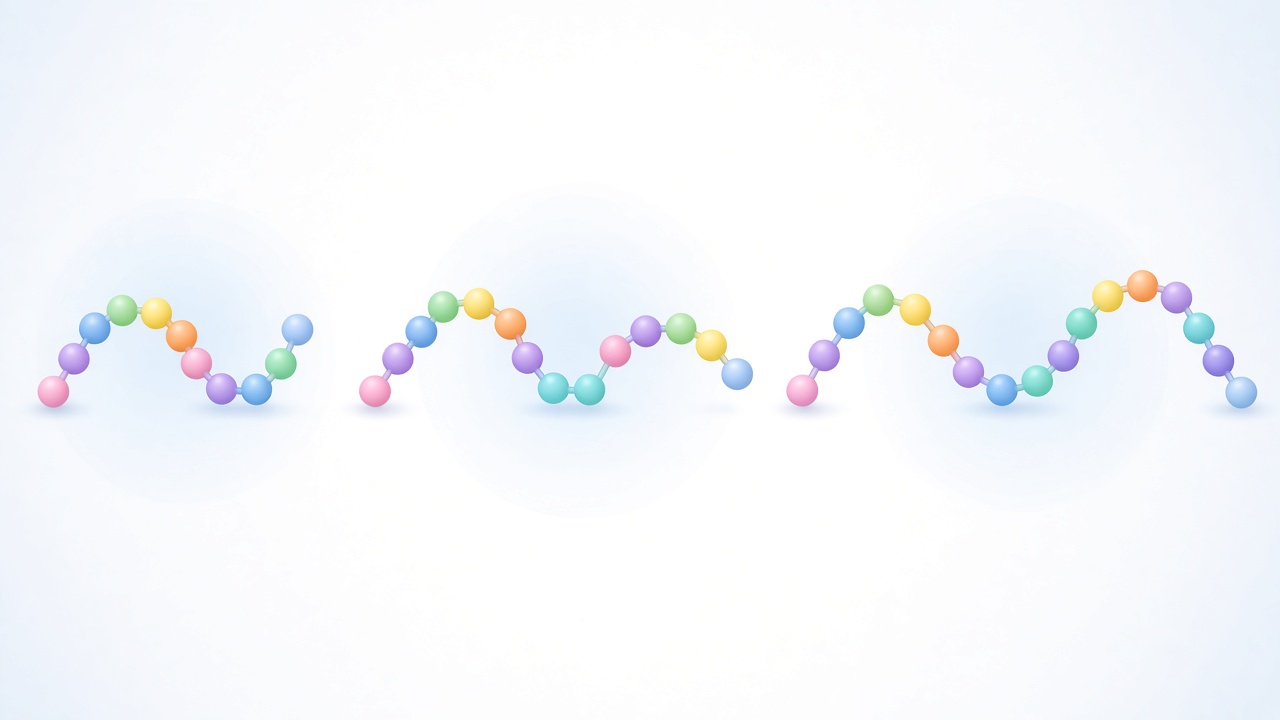 Three peptide chains of increasing length side by side
