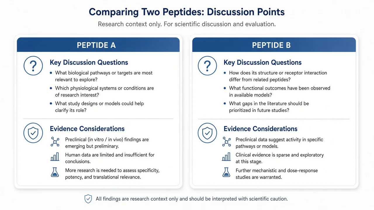 Educational illustration of a research-context peptide comparison without crowning a winner