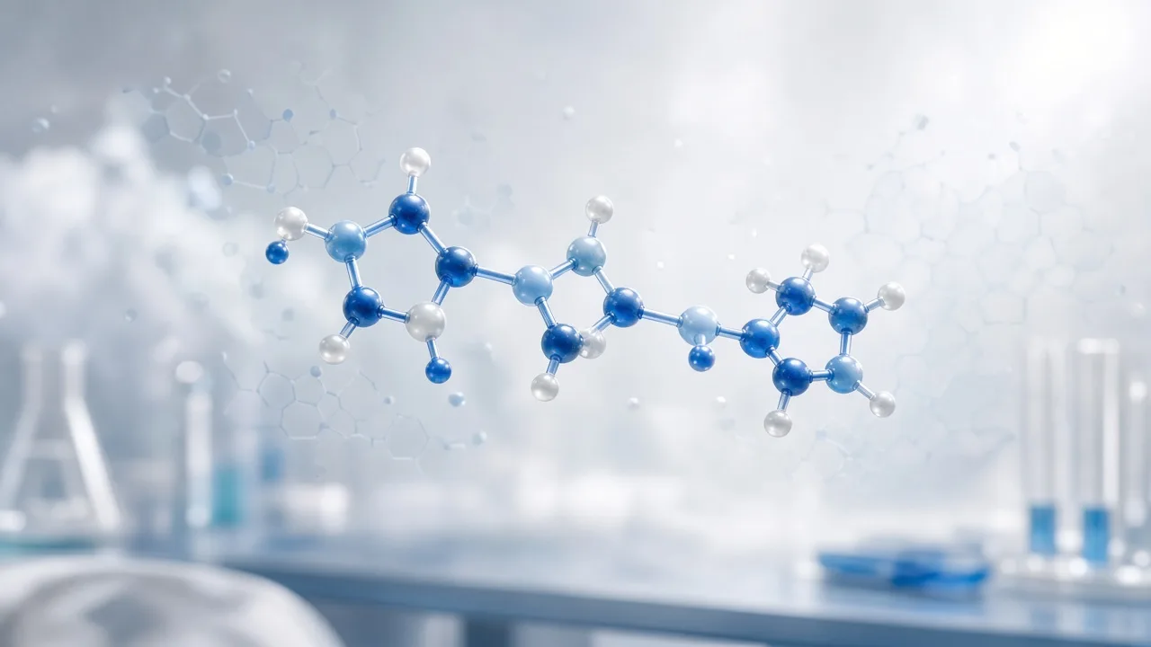 Feature illustration for Peptide Basics: a short peptide chain in a calm research setting